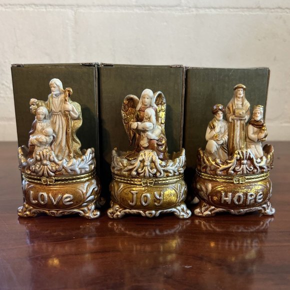 Set Of 3 NIB Vintage Cracker Barrel Season Of Glory Hinged Box Hope Joy Love - Picture 3 of 12
